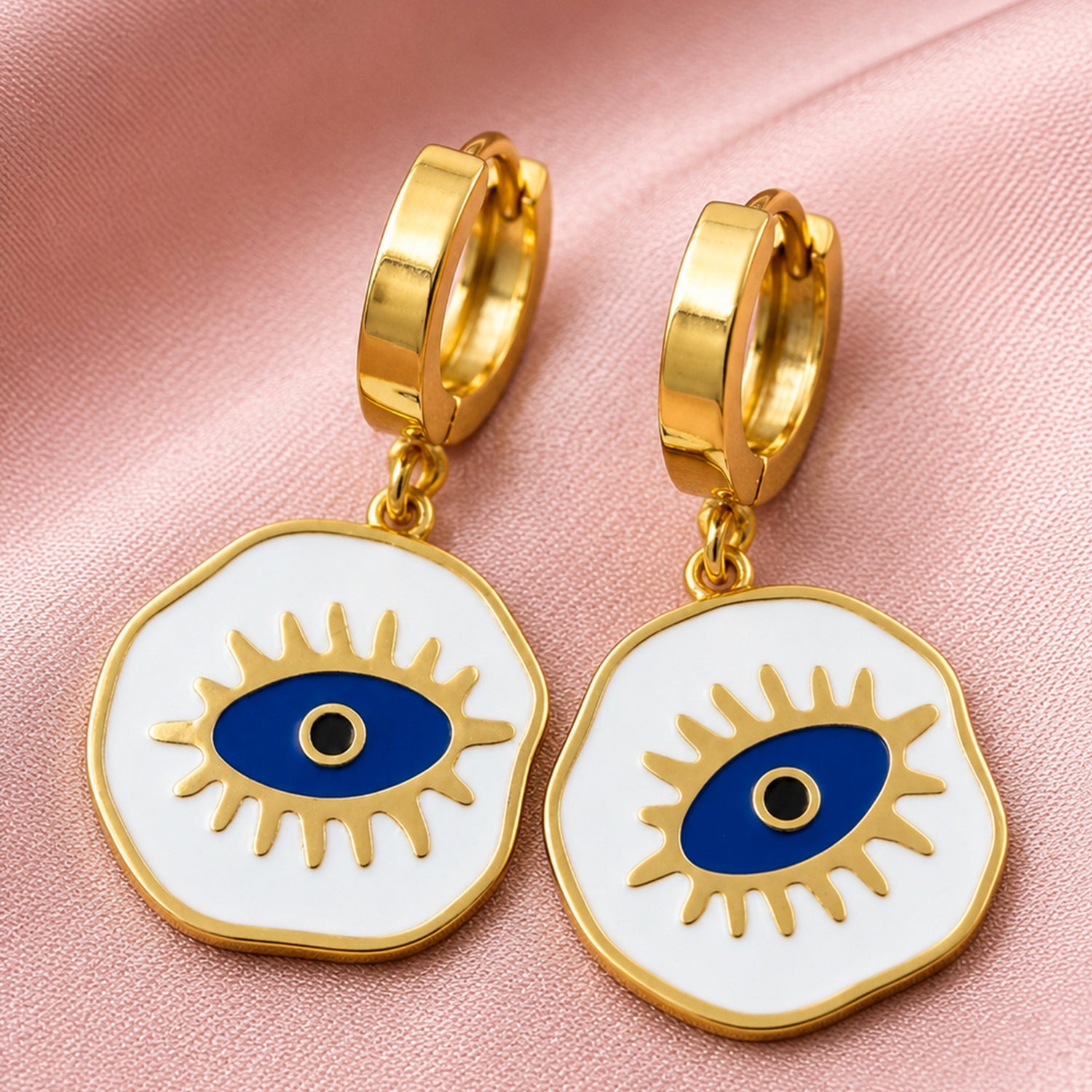 Artklim White & Blue Evil Eye Hoop Anti-Tarnish Earring