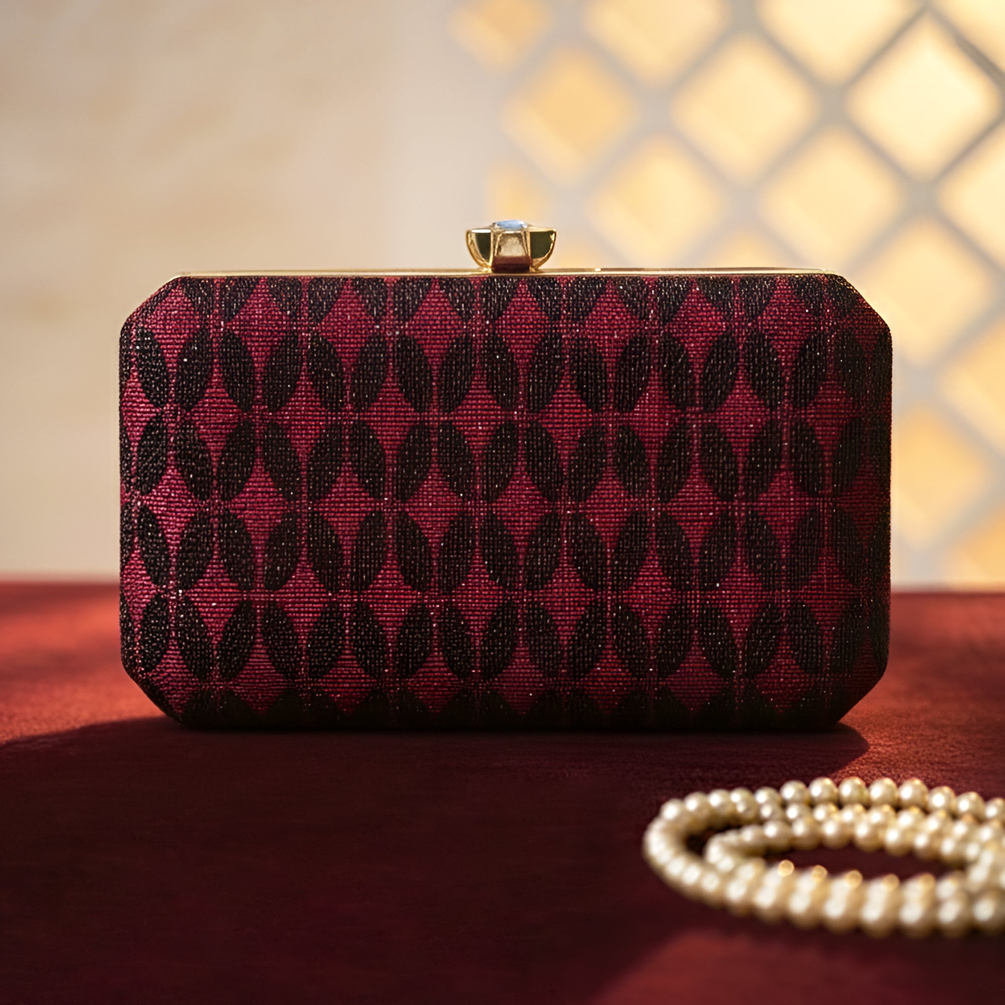 Artklim Maroon Patterned Embroidery Clutch
