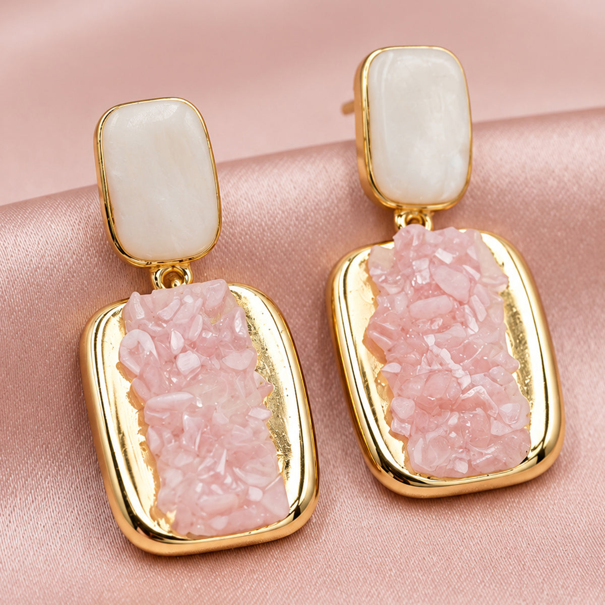 Artklim Elegant Pink Stone Gold-Tone Anti-Tarnish Earring
