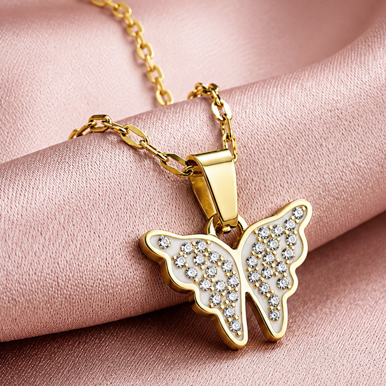 Artklim Butterfly Crystal Gold Anti-Tarnish Pendant Necklace
