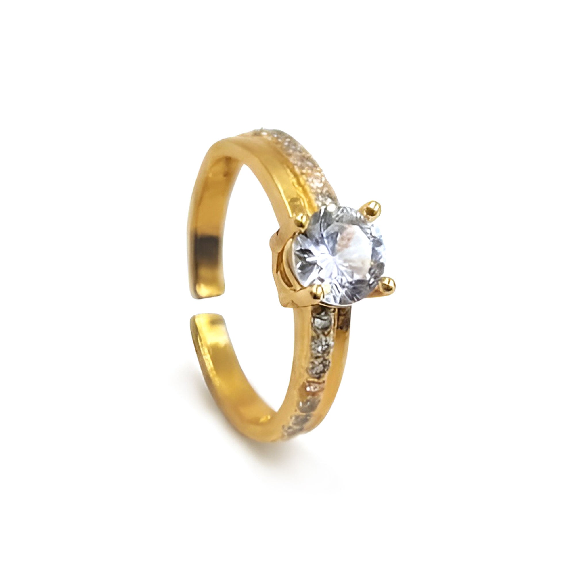 Artklim Gold-Plated Round Crystal Solitaire Design Anti-Tarnish Ring