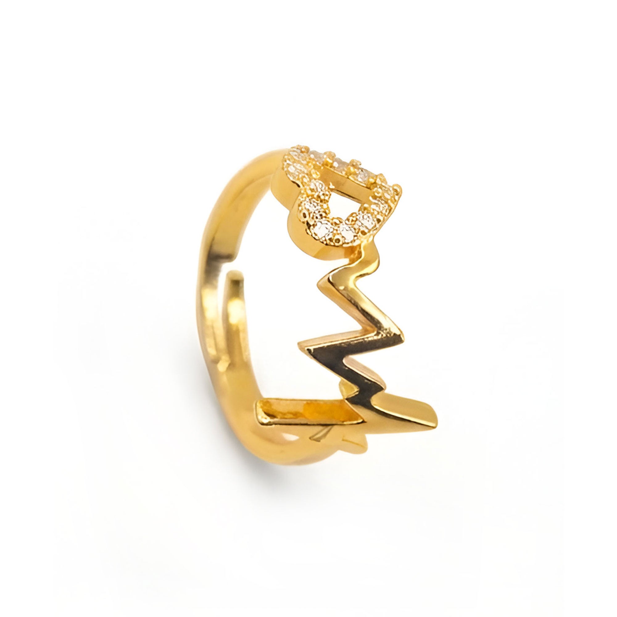 Artklim Gold-Plated Heart & Zigzag Design Anti-Tarnish Ring