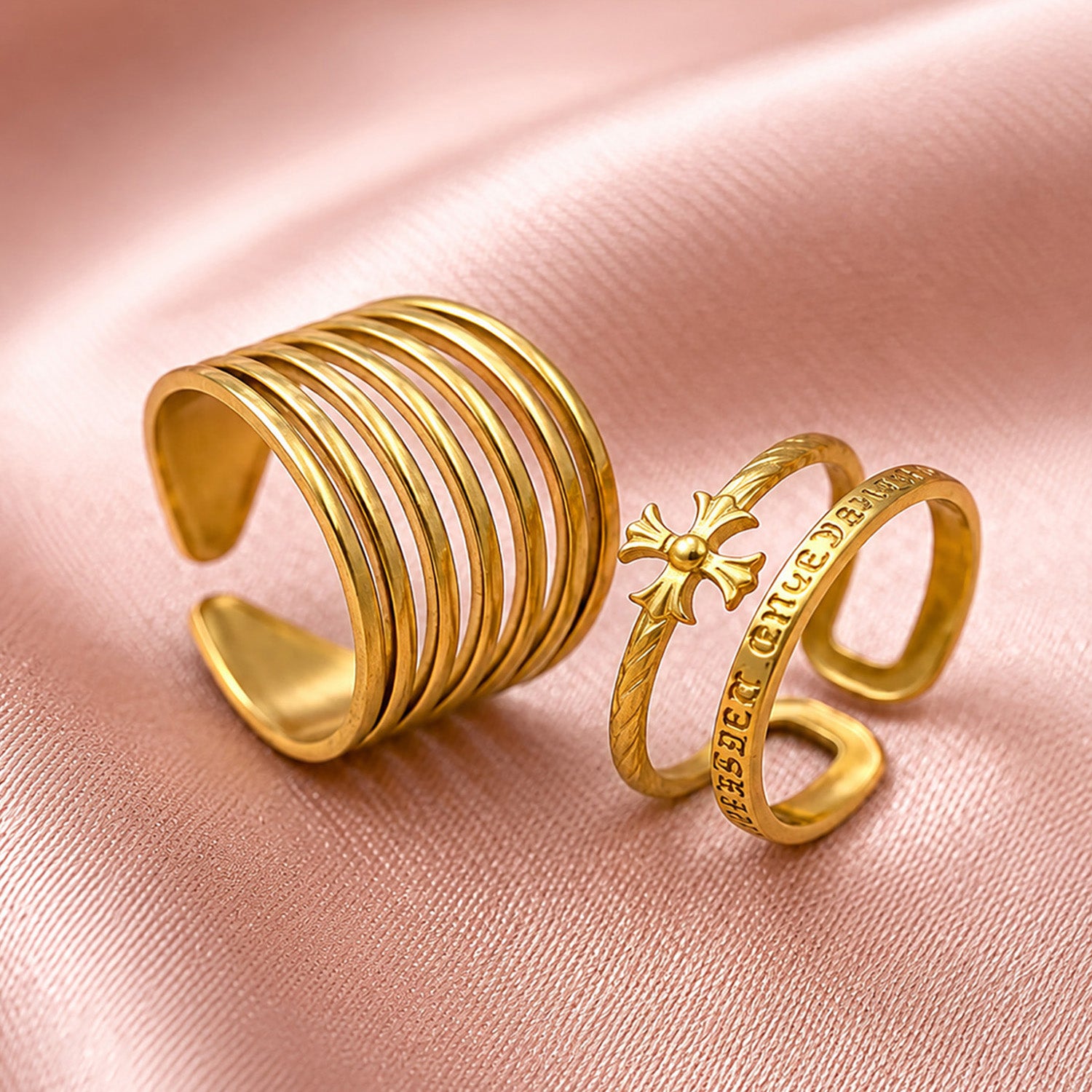 Artklim Layered Band & Butterfly Pair Ring Set Adjustable Anti-Tarnish Ring