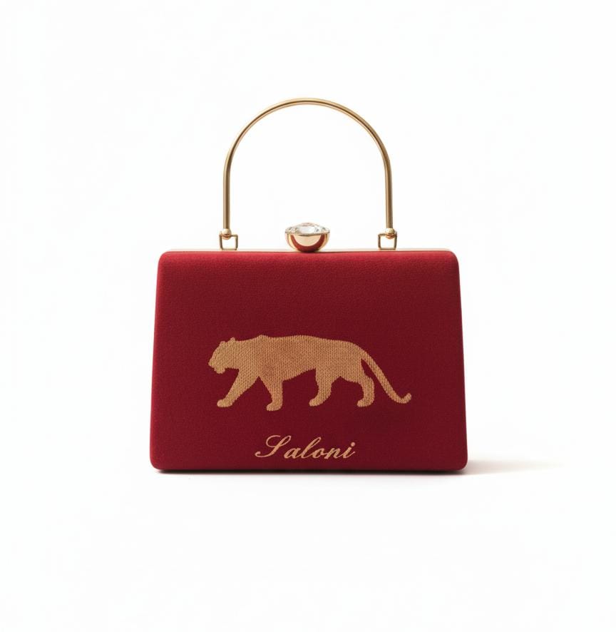 Artklim Tiger Embroidery Name Customized Clutch