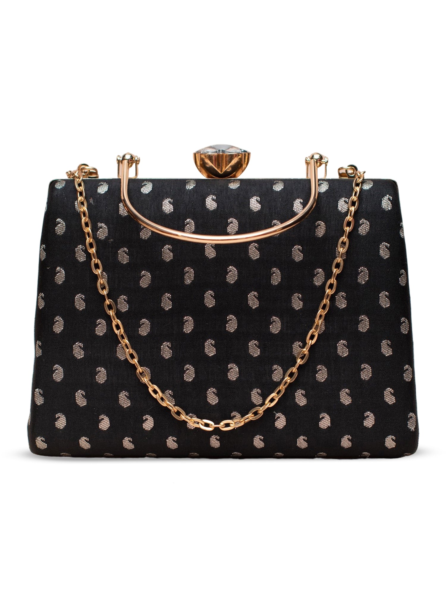 Artklim Elegant Black & Gold Jacquard Evening Bag