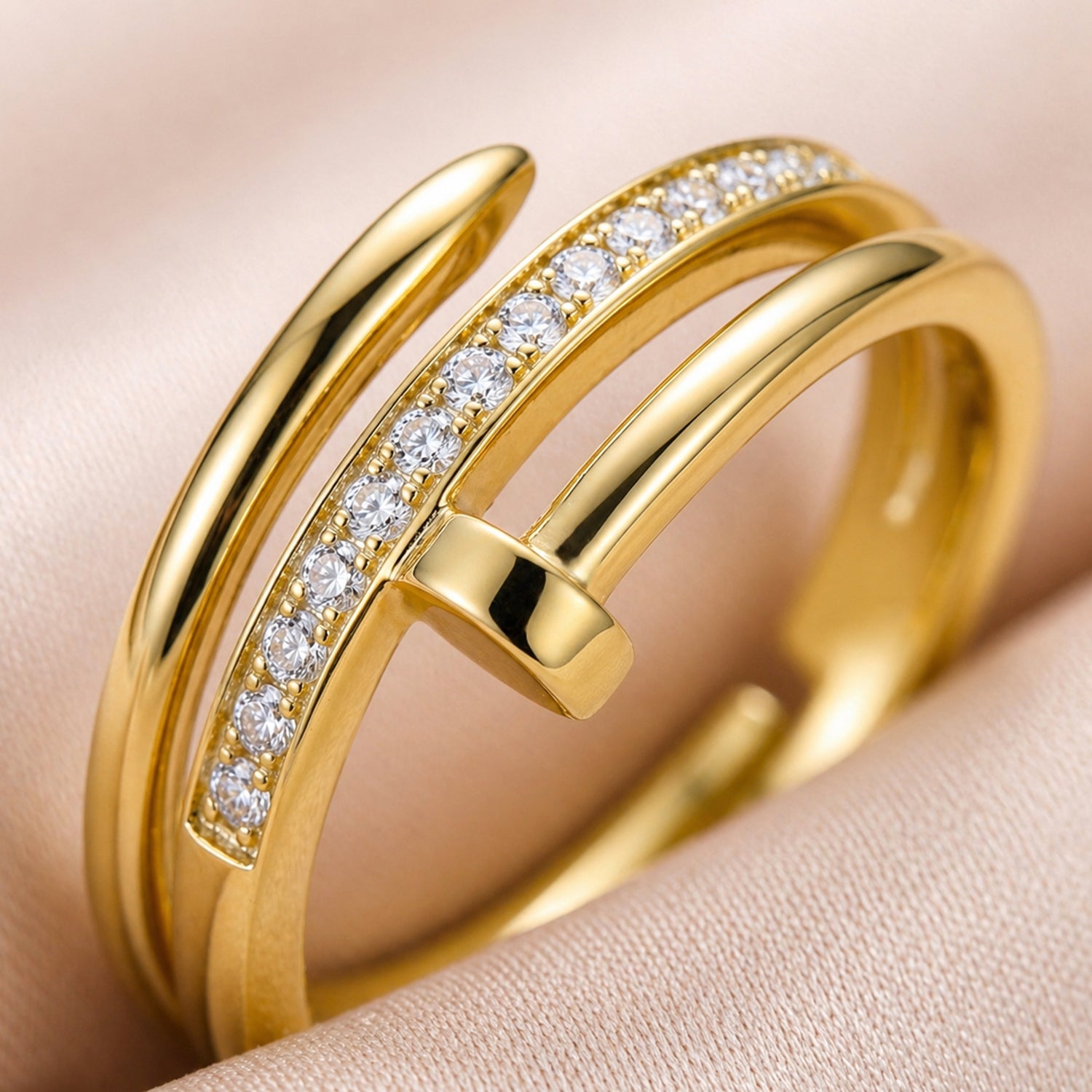 Artklim Modern Dual Band with Pavé Crystal Anti-Tarnish Ring
