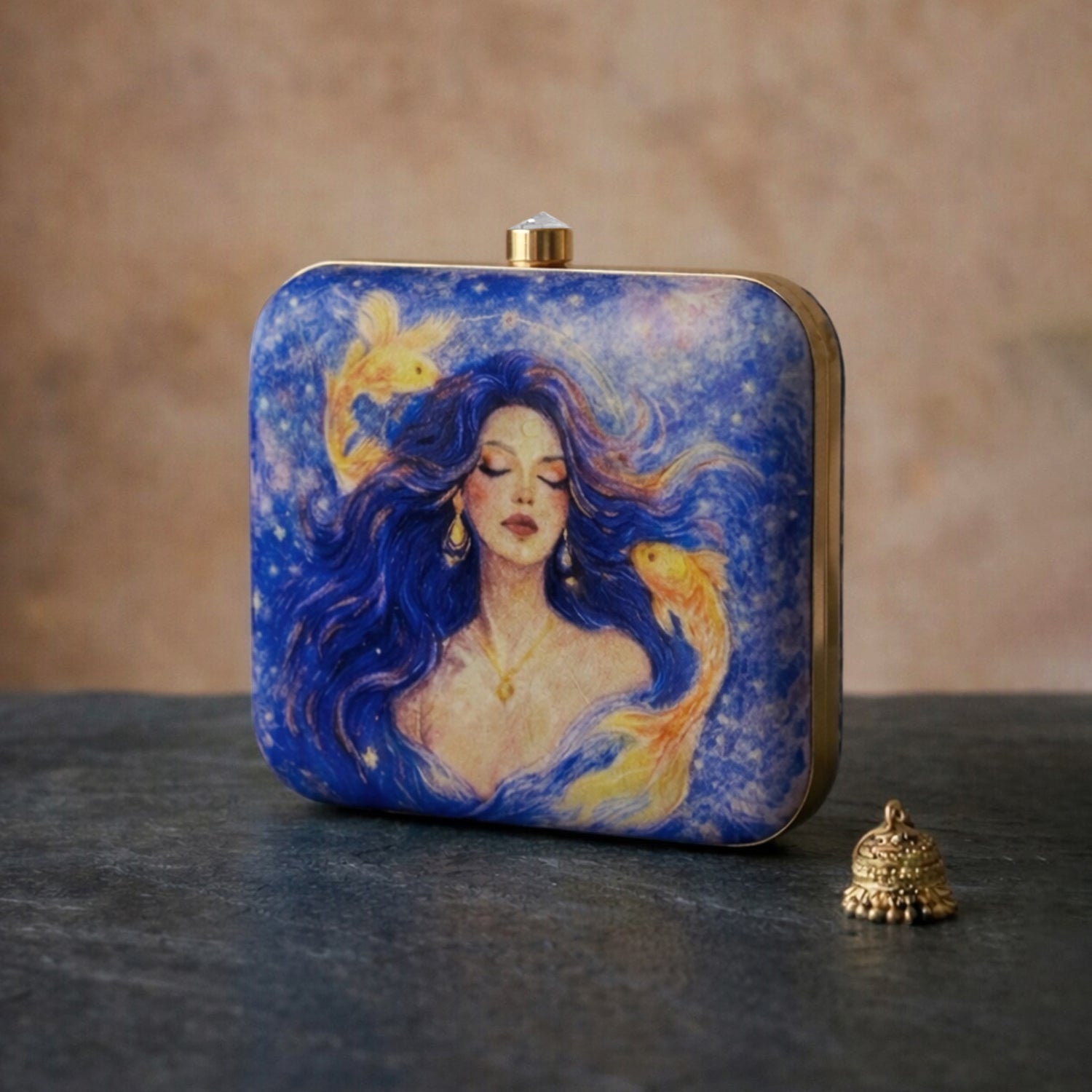 Artklim Celestial Muse Blue Printed Clutch