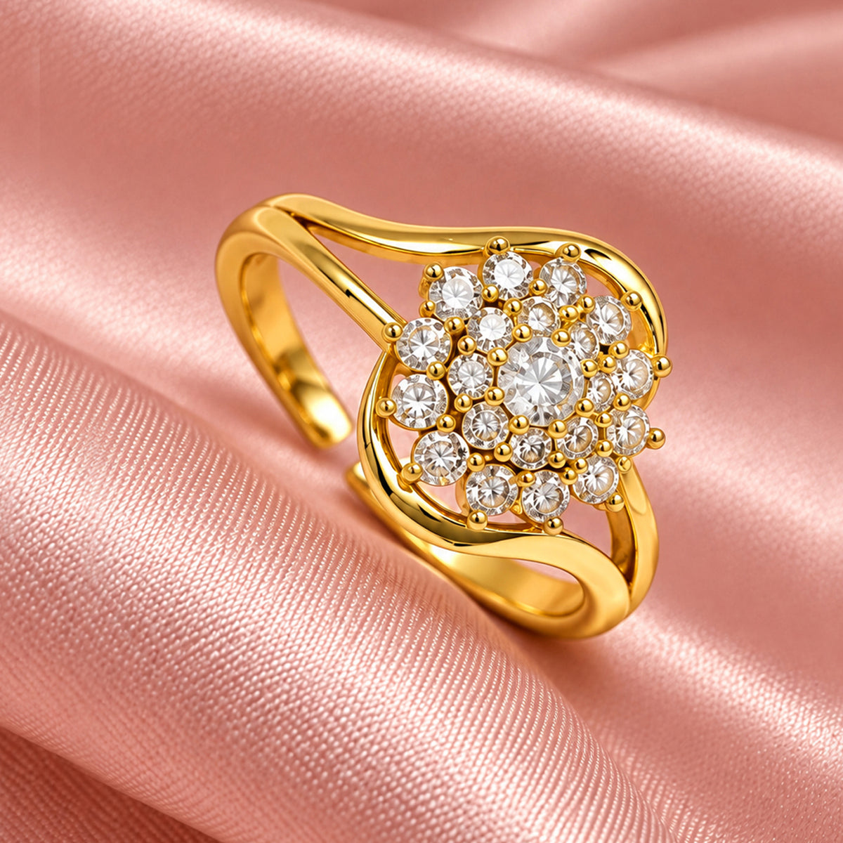 Artklim Elegant Floral Cluster Crystal Gold-Tone Anti-Tarnish Ring