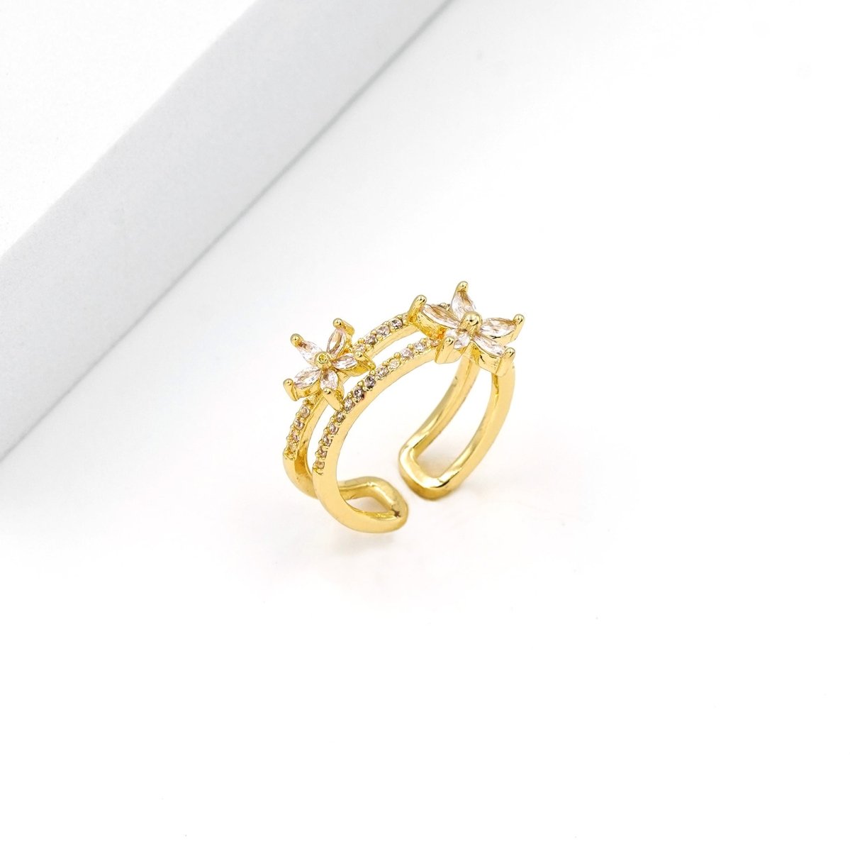 Artklim Floral Double Band Gold Plated Ring