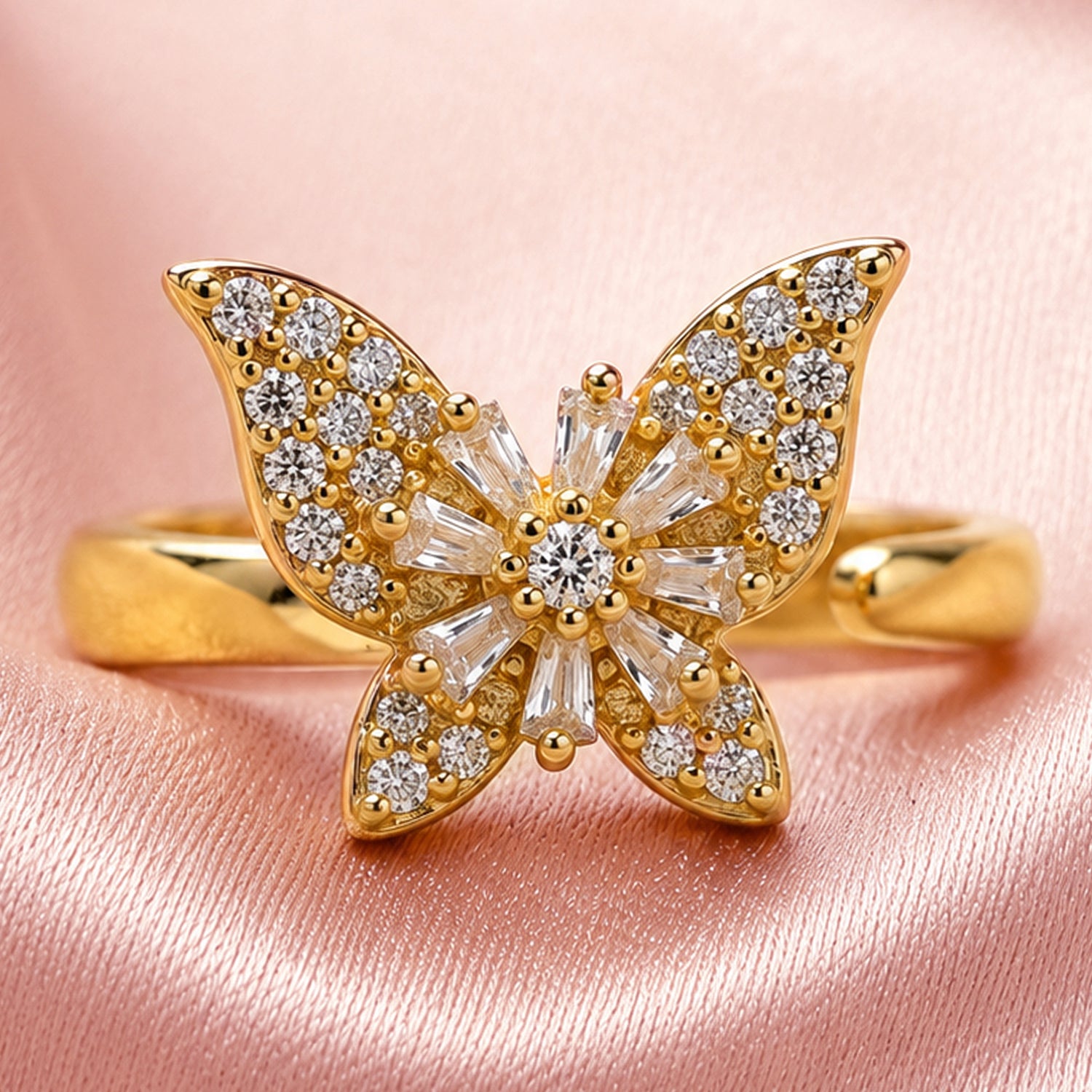 Artklim Gold Revolving Butterfly Sparkle Adjustable Anti-Tarnish Copper Ring