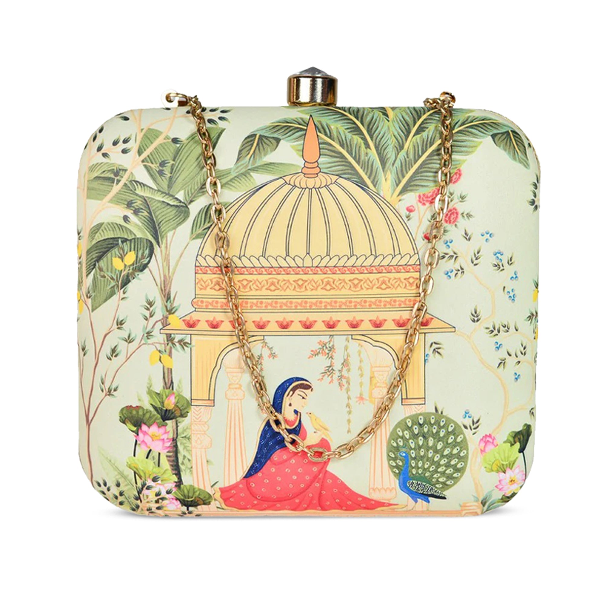Printed Clutch & Gold-Plated Butterfly Bangle | Festive Luxe Combo