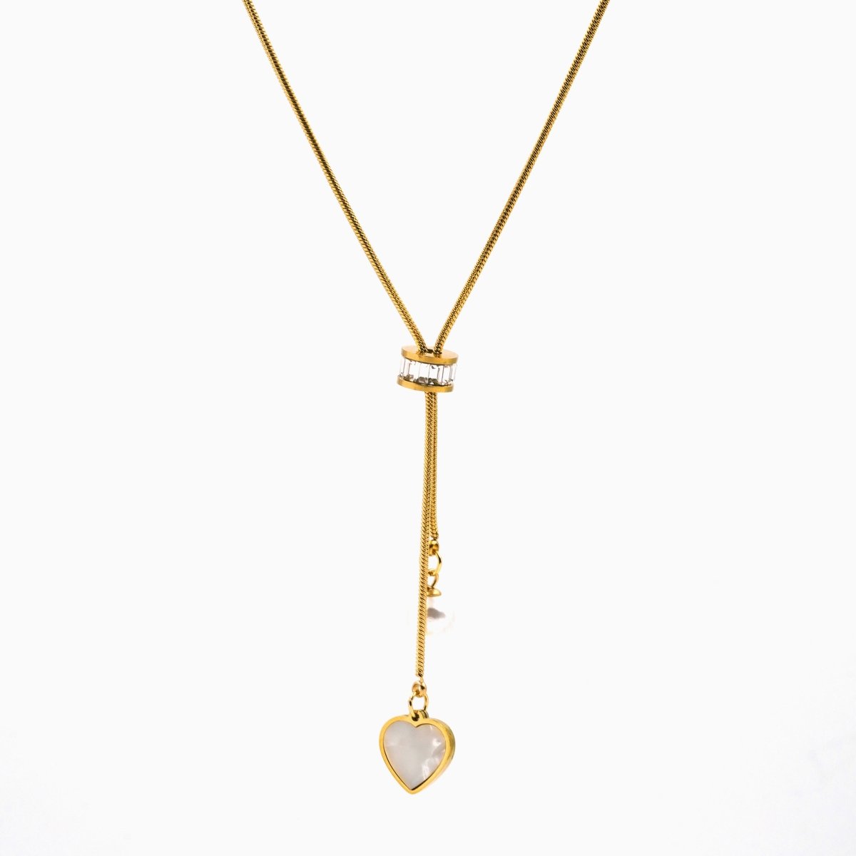 Artklim Gold Plated Dangling Heart And Pearl Pendant Necklace