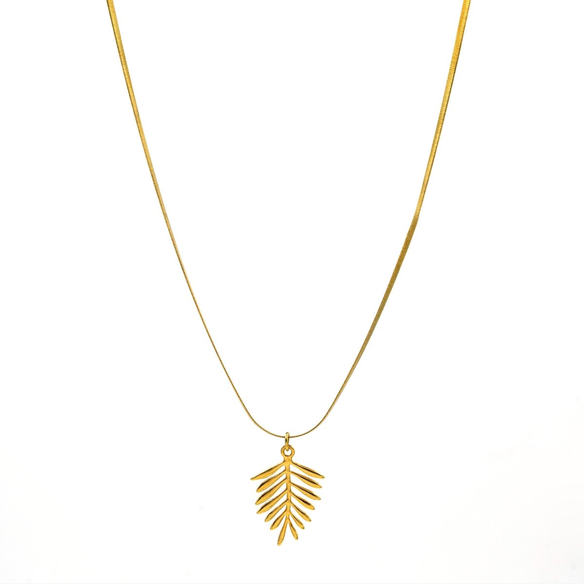 Artklim Gold-Plated Leaf Pendant With Snake Chain Necklace