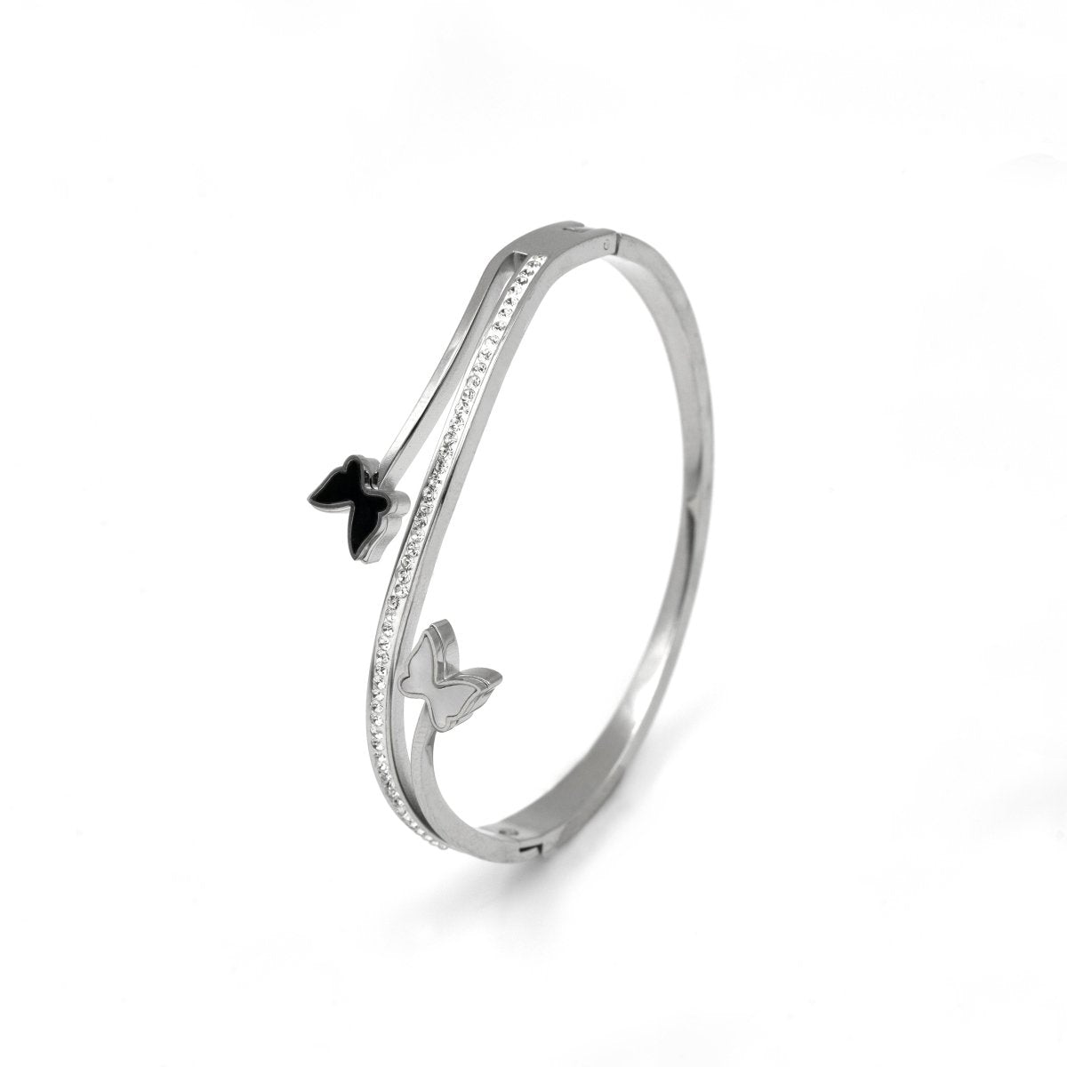 Artklim Silver Plated Black And White Butterfly Bangle Bracelet