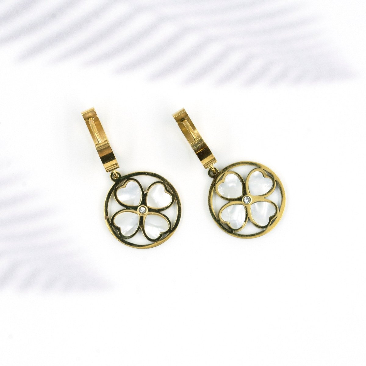 Artklim Clover Leaf Gold Plated Drop Hoop Earrings