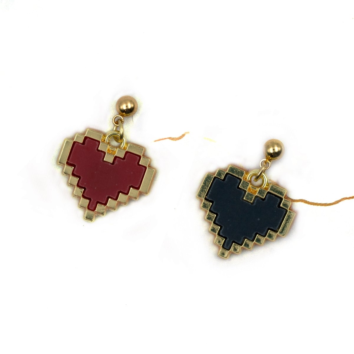 Artklim Black And Red Heart Mismatched Drop Earrings