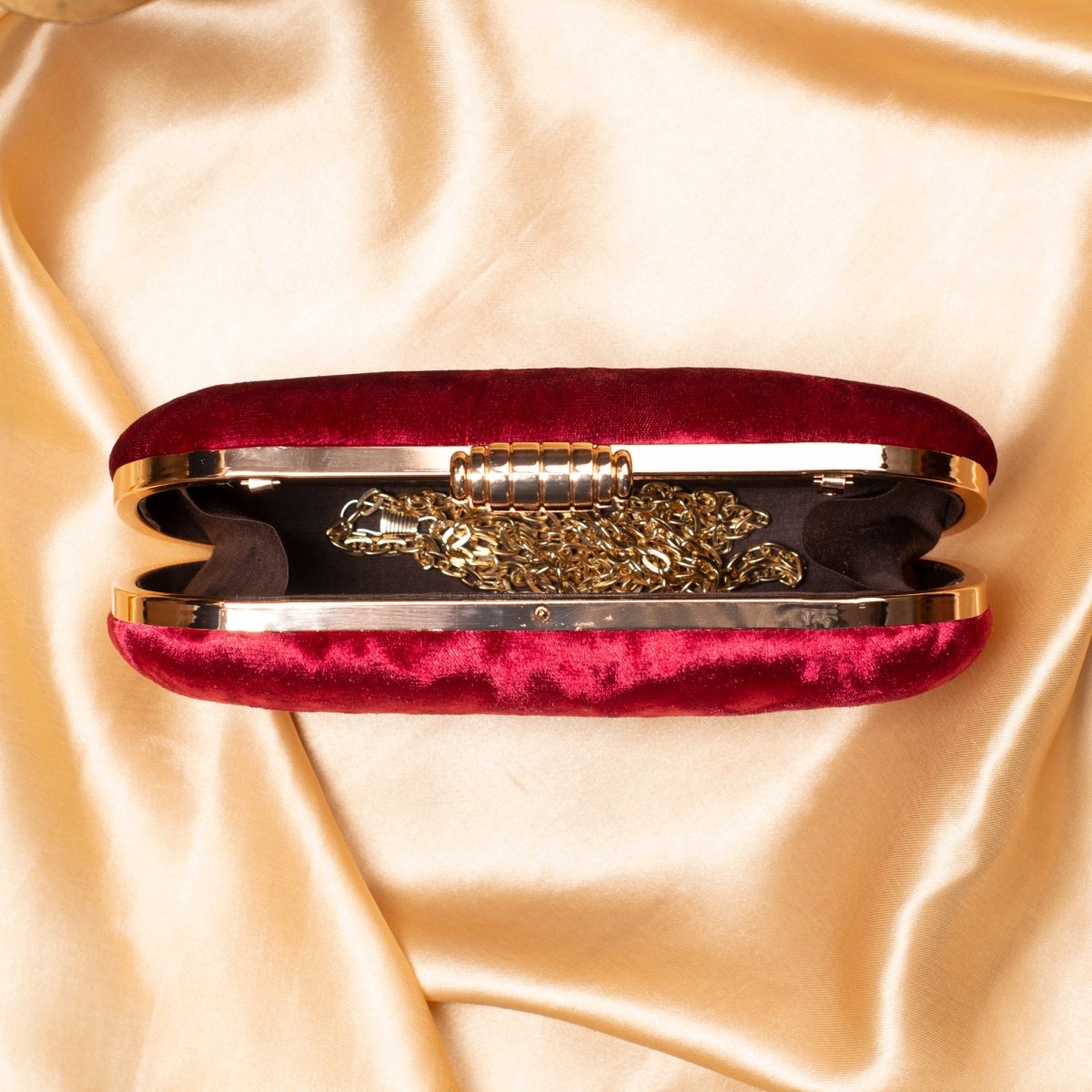 Artklim Maroon Base Plain Velvet Fabric Clutch