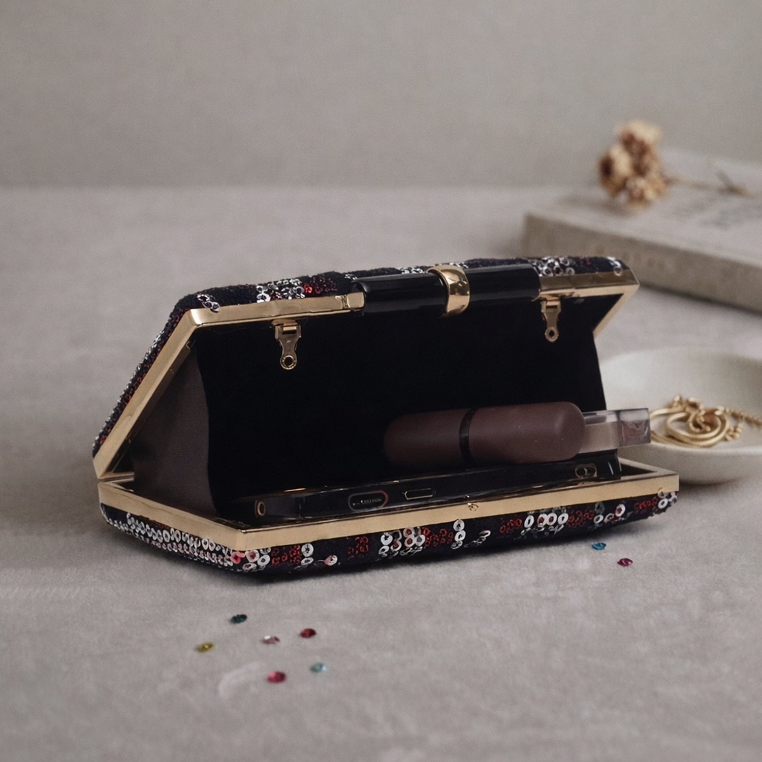 Artklim Glamorous Red & Silver Sequin Embroidery clutch