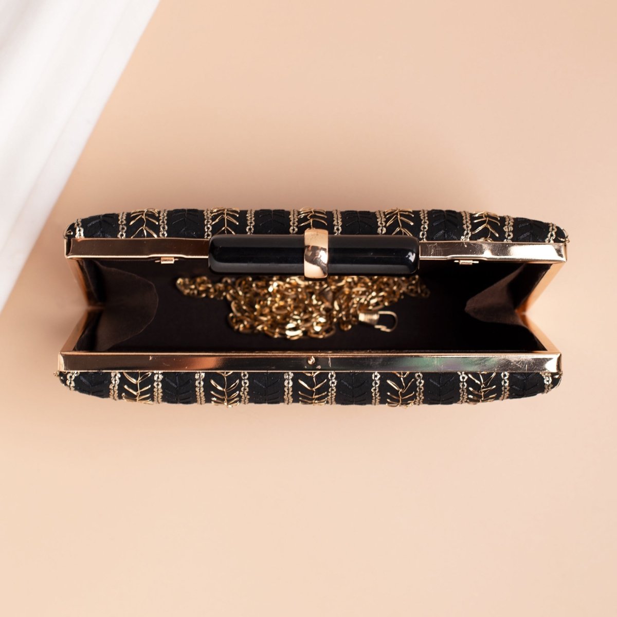 Artklim Black Base Threadwork Embroidery Clutch