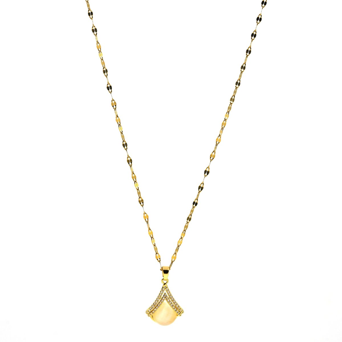 Artklim Gold Plated Fan Shaped Studded Pendant Necklace