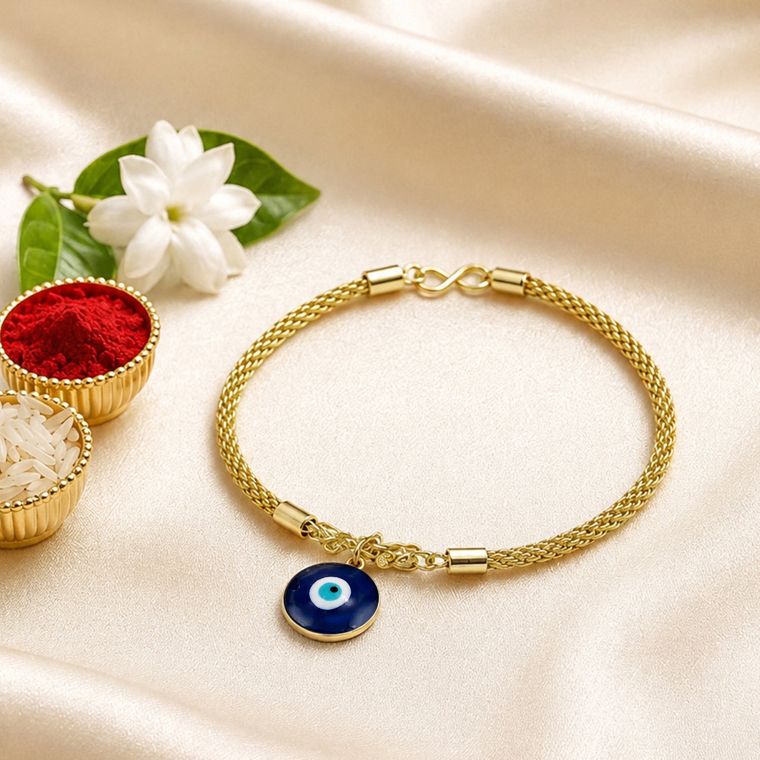 Artklim Classic Blue Evil Eye Bhaiya Bhabhi Rakhi