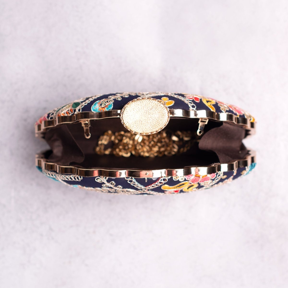 Artklim Black Base Multicolored Threadwork Embroidery Clutch