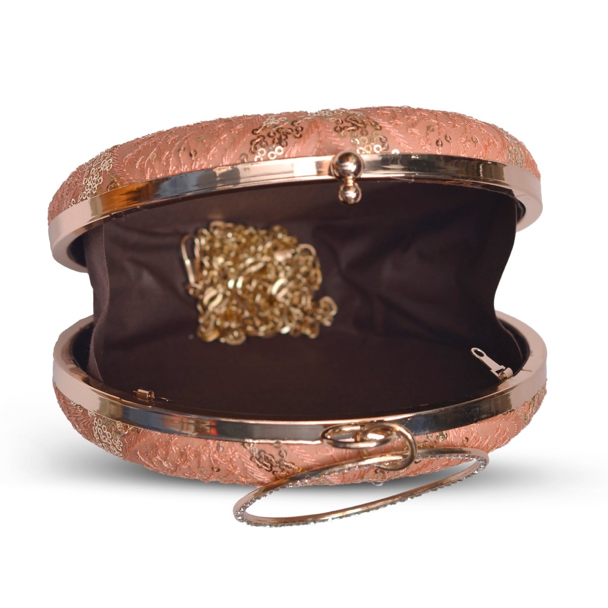 Artklim Peach Base Sequins And Threadwork Embroidery Clutch