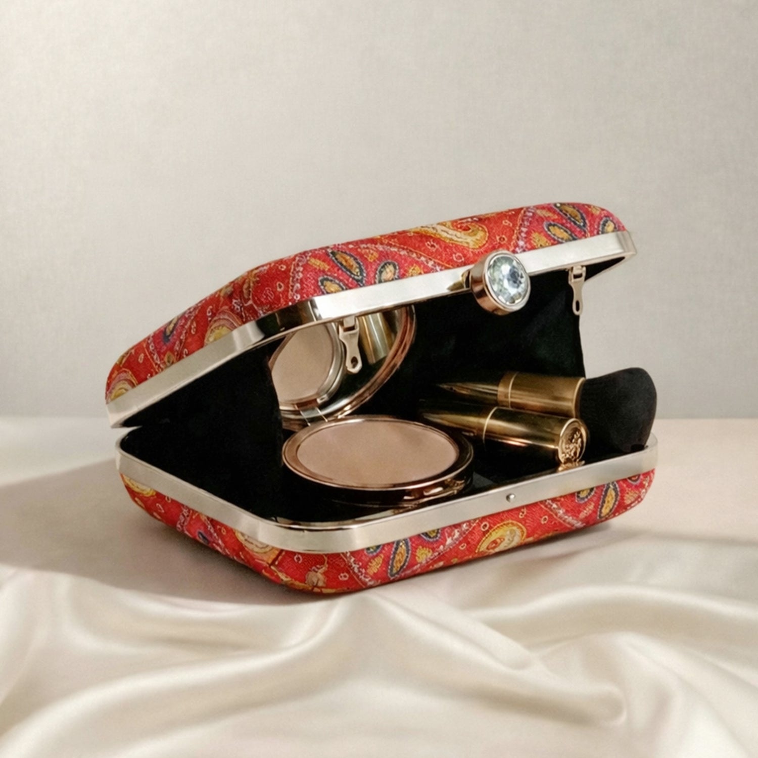 Artklim Chic Red Hard Case with Paisley & Floral Embroidered Clutch