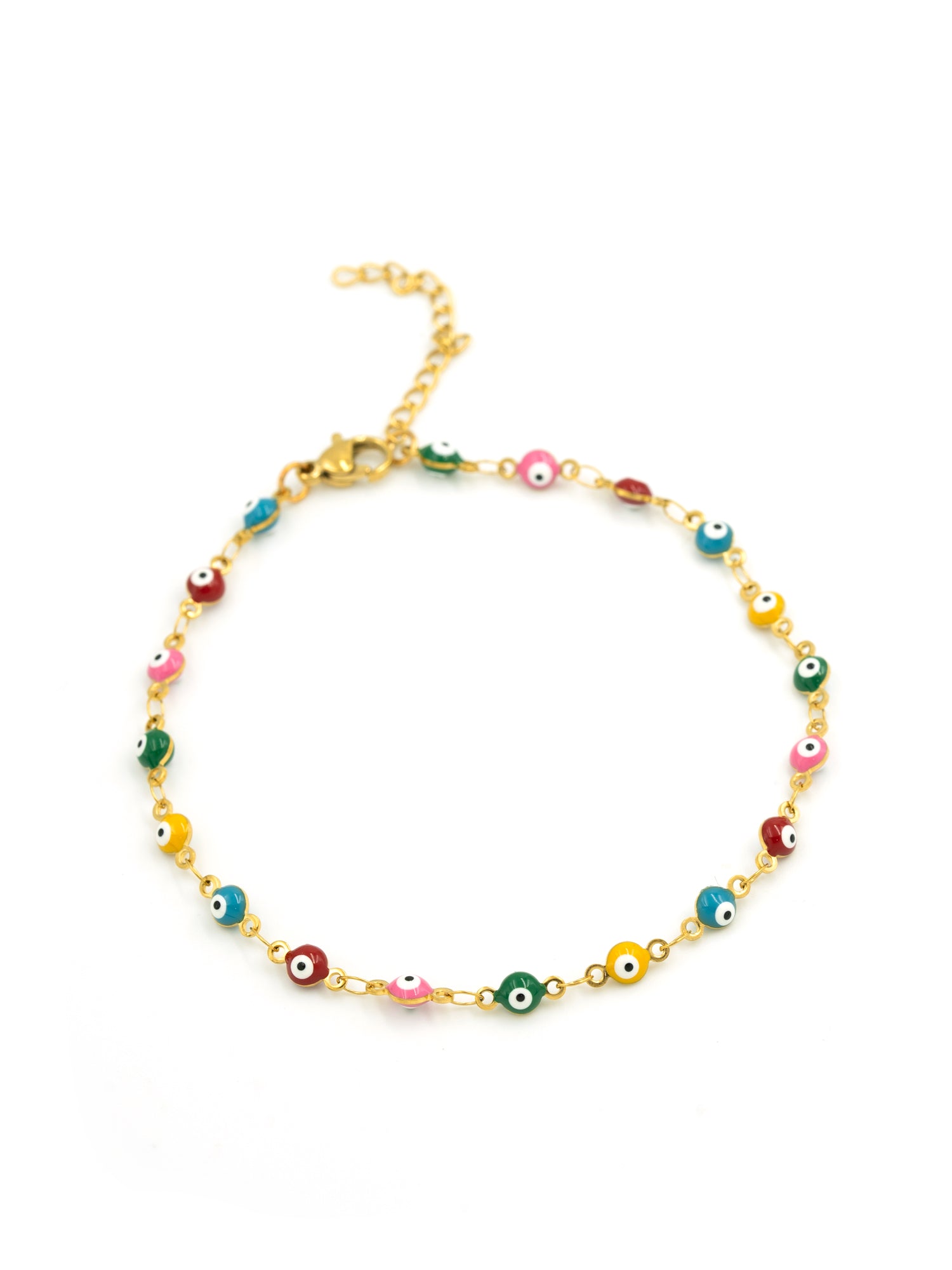 Artklim Gold Plated Multicolor Evil Eye Beads Anti Tarnish Anklet