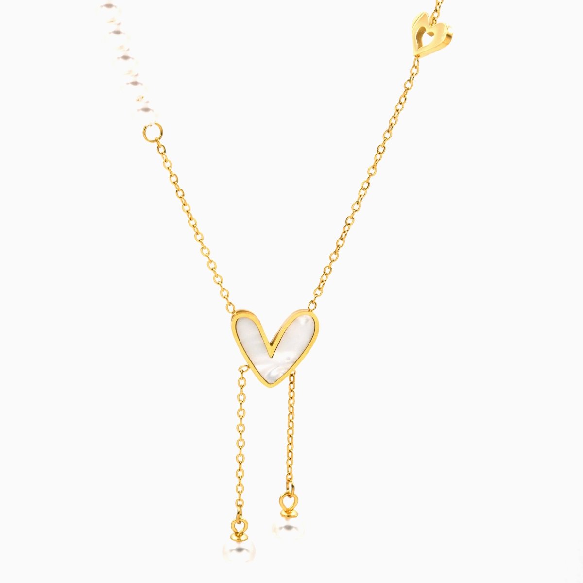 Artklim Gold Plated MOP Heart And Pearl Drop Necklace