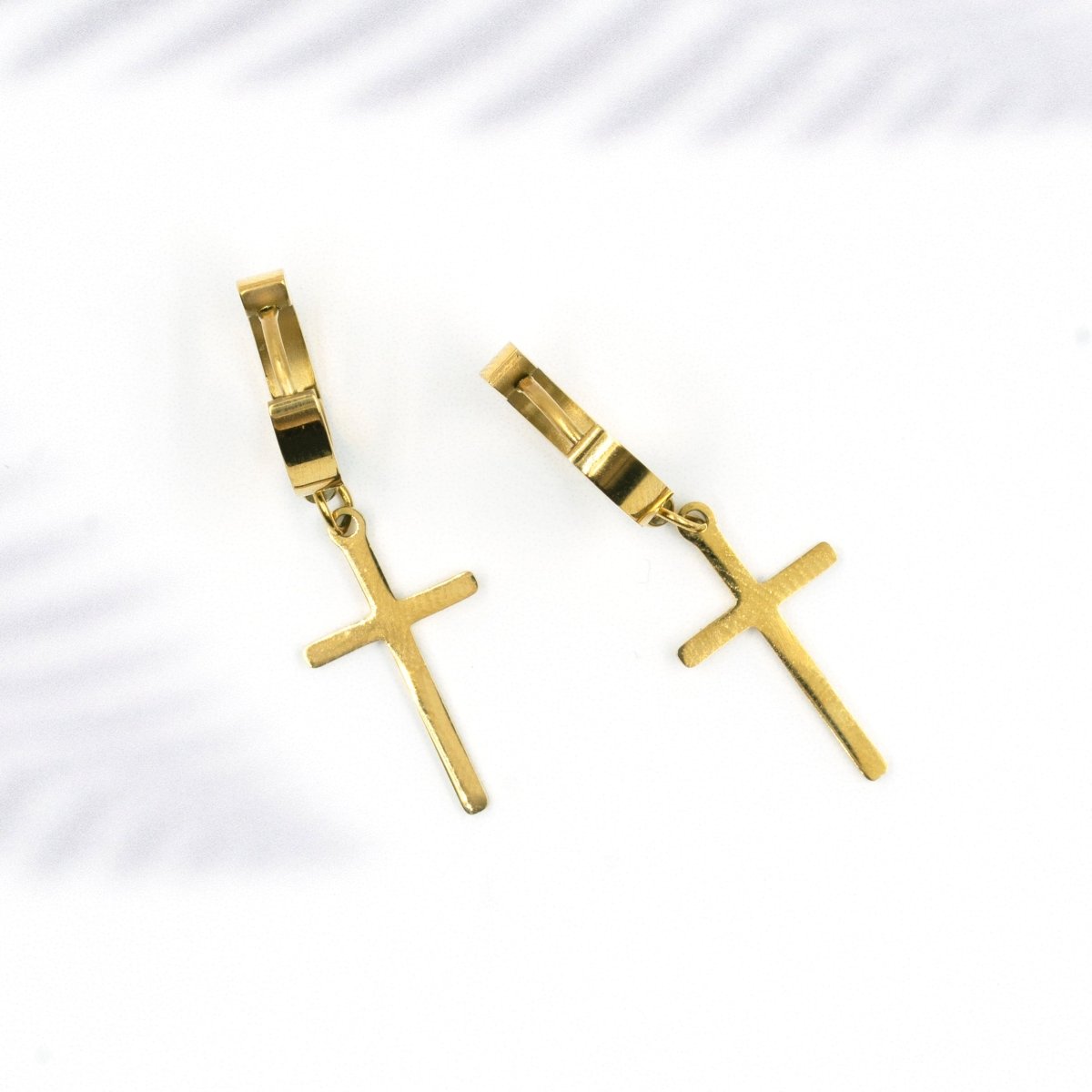 Artklim Gold Plated Cross Drop Hoop Earrings