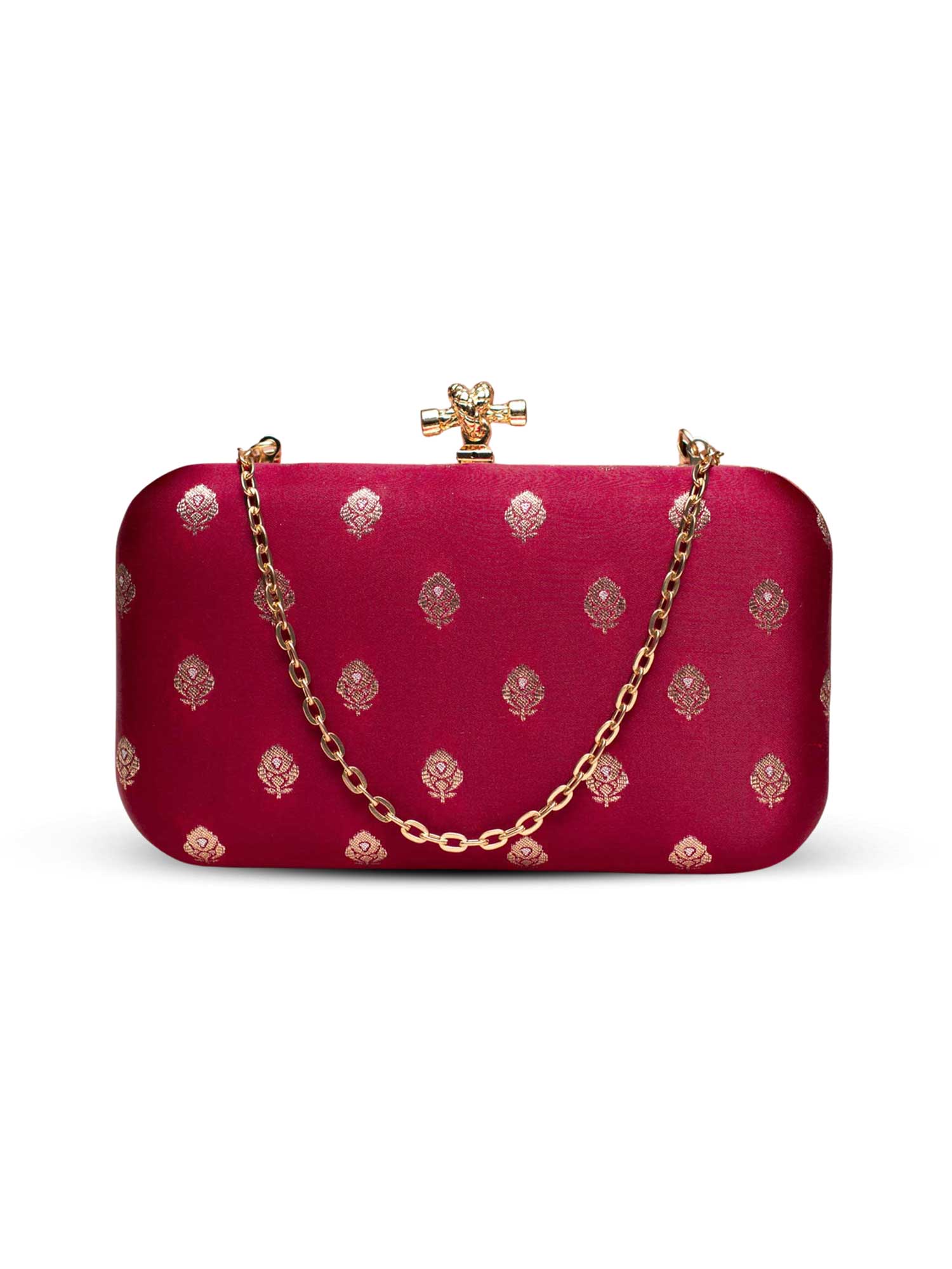 Artklim Regal Maroon Clutch with Golden Motif