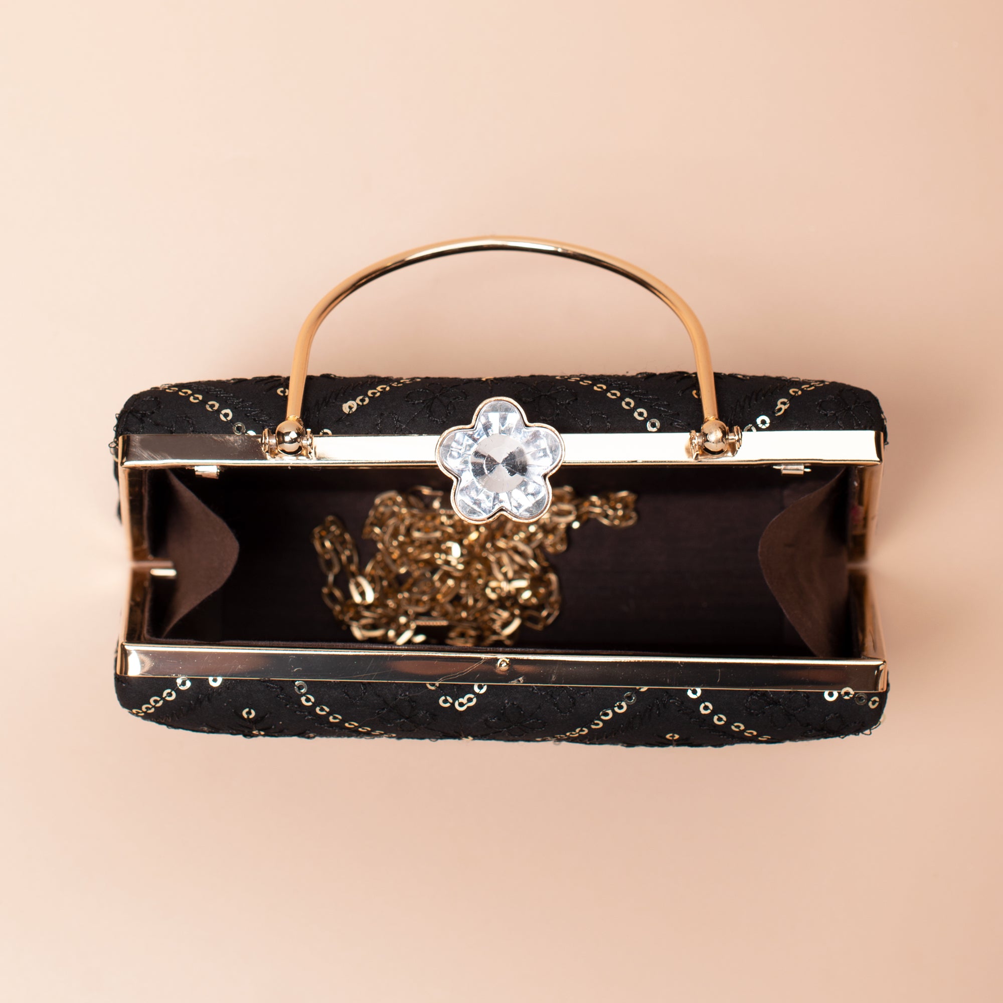 Artklim Black Based Sequins Embroidery Ethnic Clutch