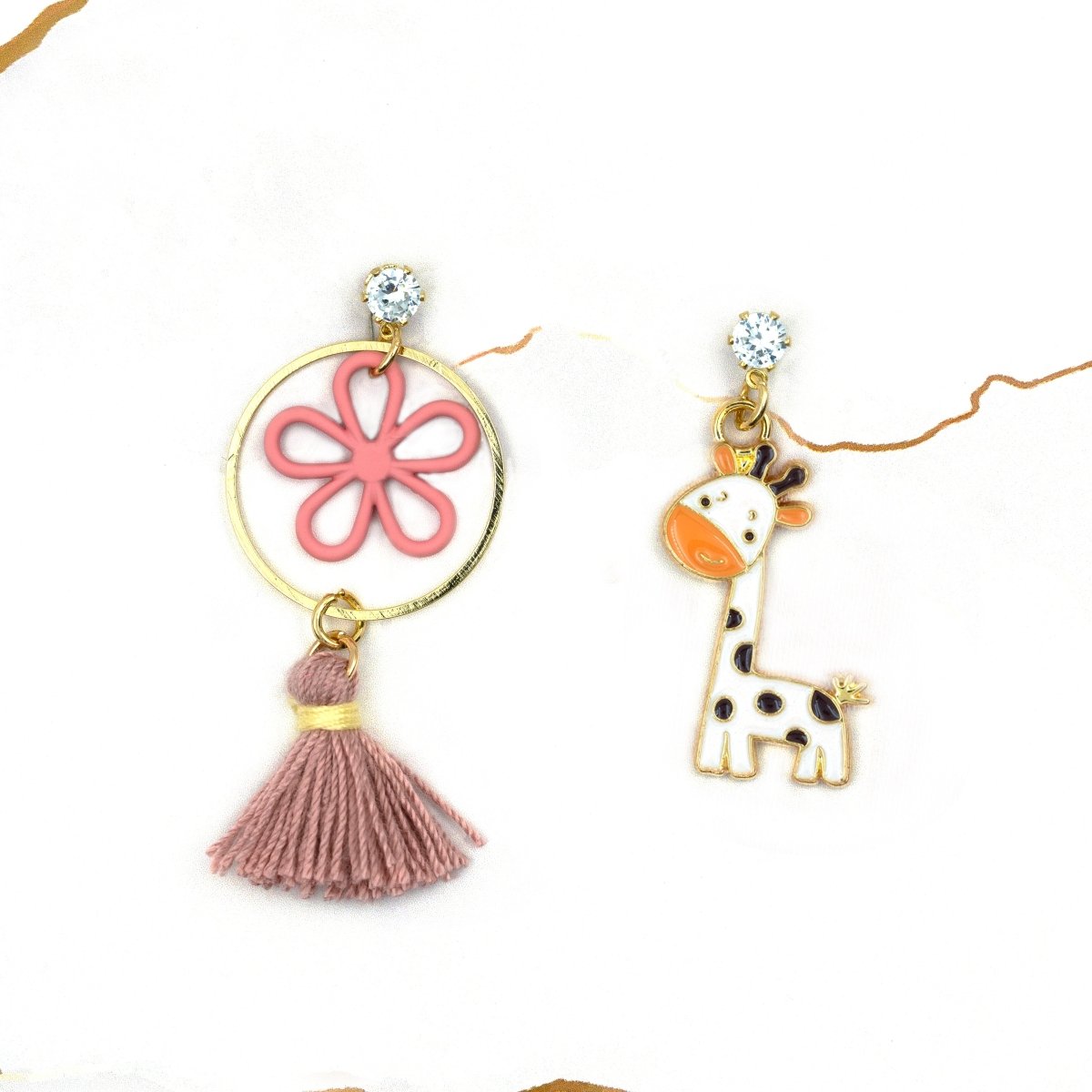 Artklim Cute Giraffe And Floral Charm Mismatched Drop Earrings