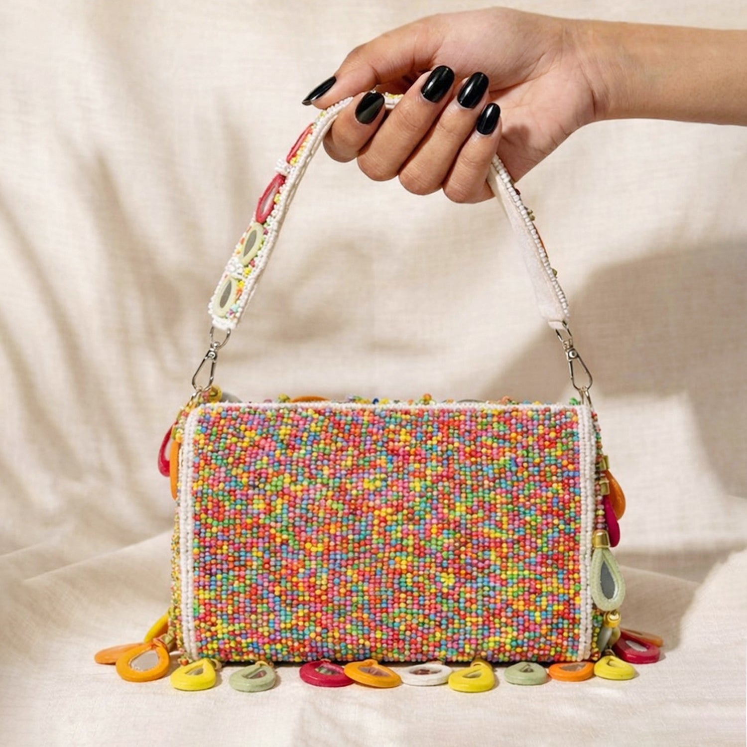 Artklim Multicolor Floral Beaded Clutch