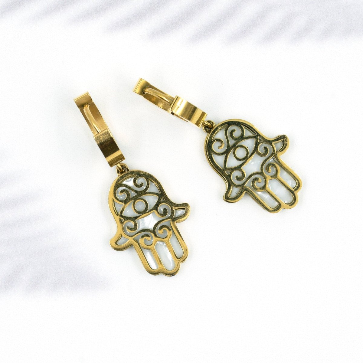 Artklim Hamsa Hand Gold Plated Drop Hoop Earrings