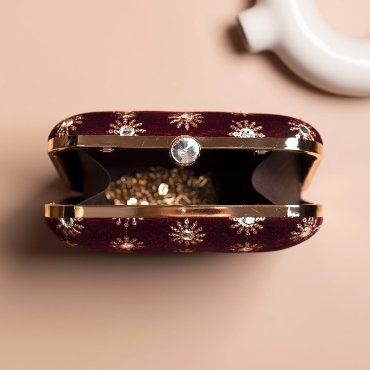 Artklim Dark Maroon Sequins Embroidery Clutch