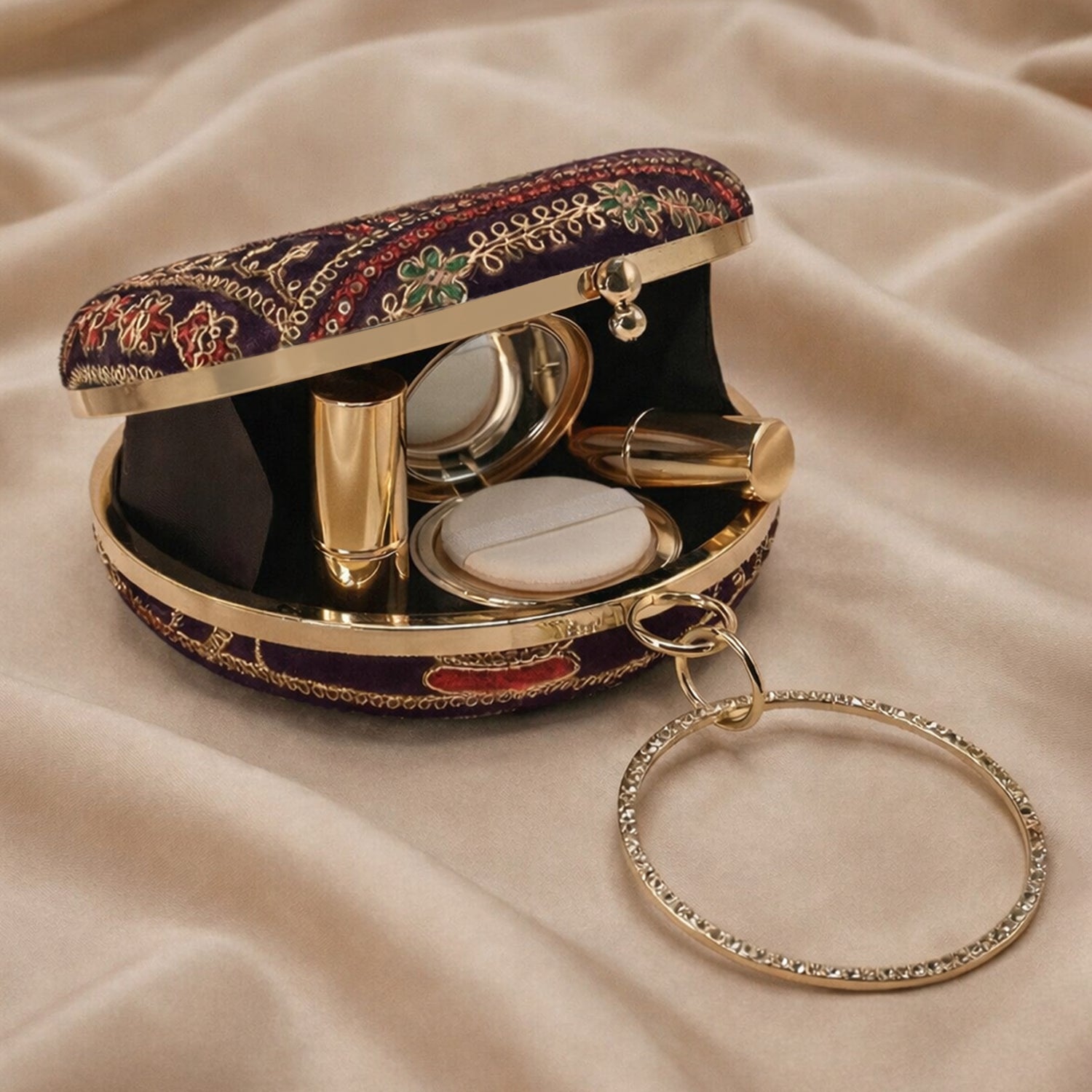 Artklim Royal Purple Round Embroidered Clutch