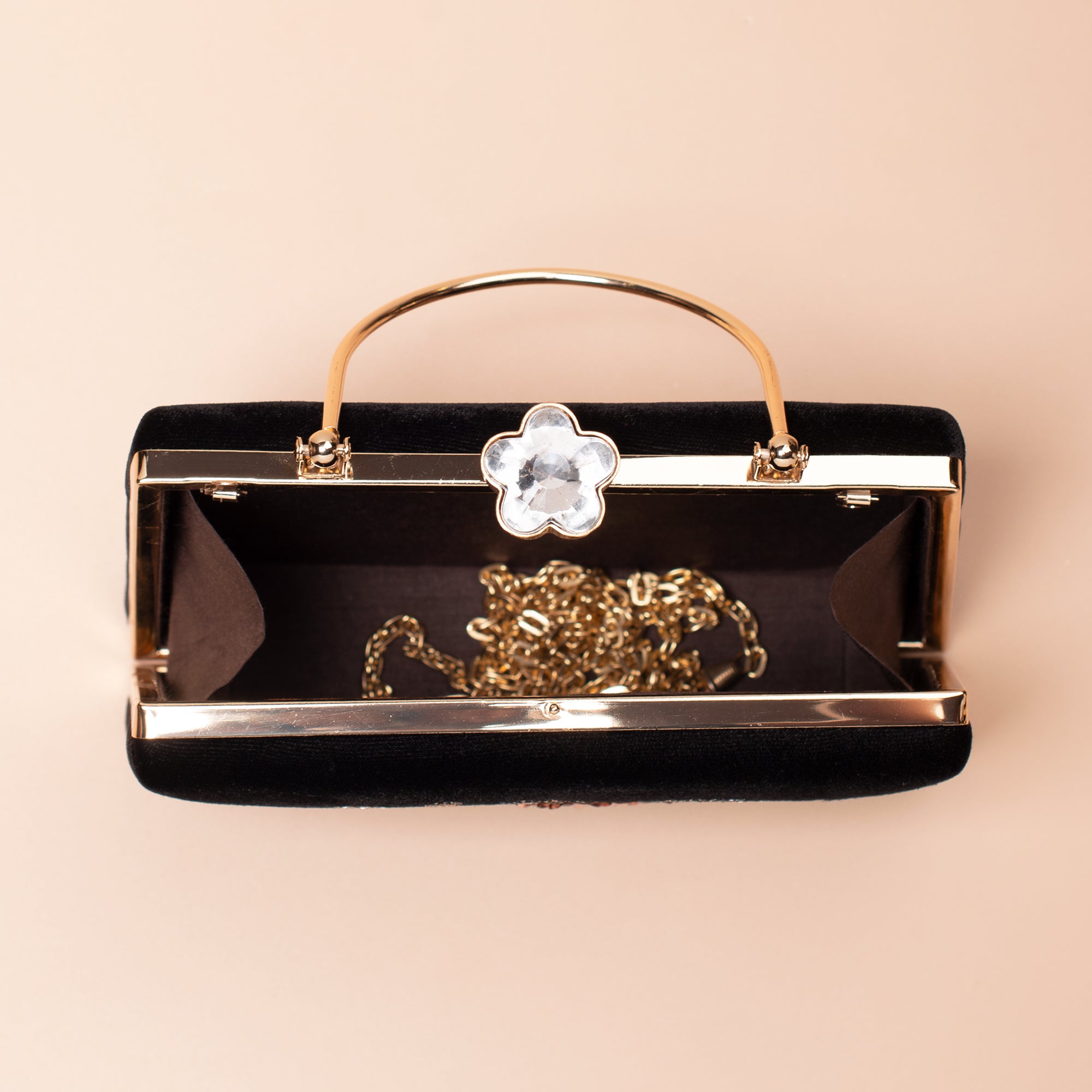 Artklim Black Based Floral Sequins Embroidery Ethnic Clutch