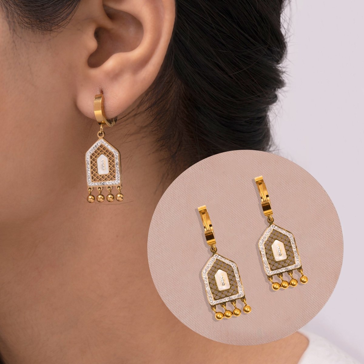Artklim Gold Plated Geometric Pendant Hoop Earrings