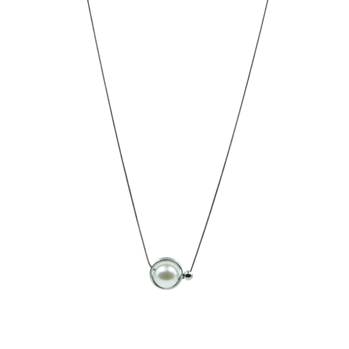 Artklim Silver Round Stud Pearl Pendant Necklace
