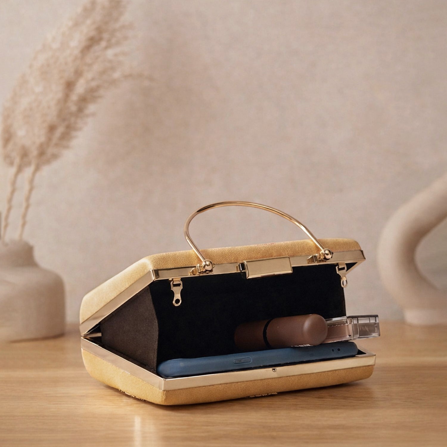 Artklim Printed Yellow Multicolor Floral Clutch with Hand Embroidery