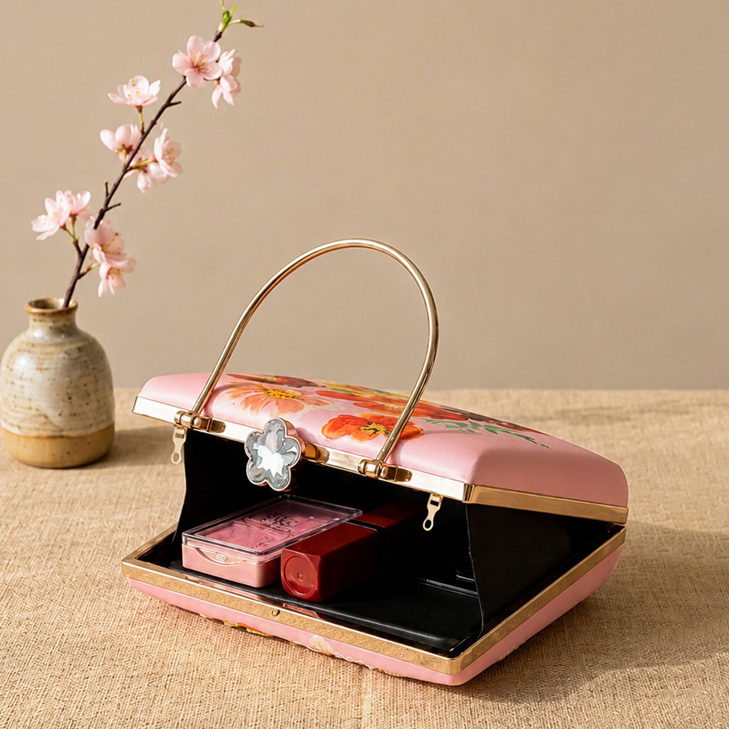 Artklim Printed Blossom Elegance Floral Clutch with Hand Embroidery
