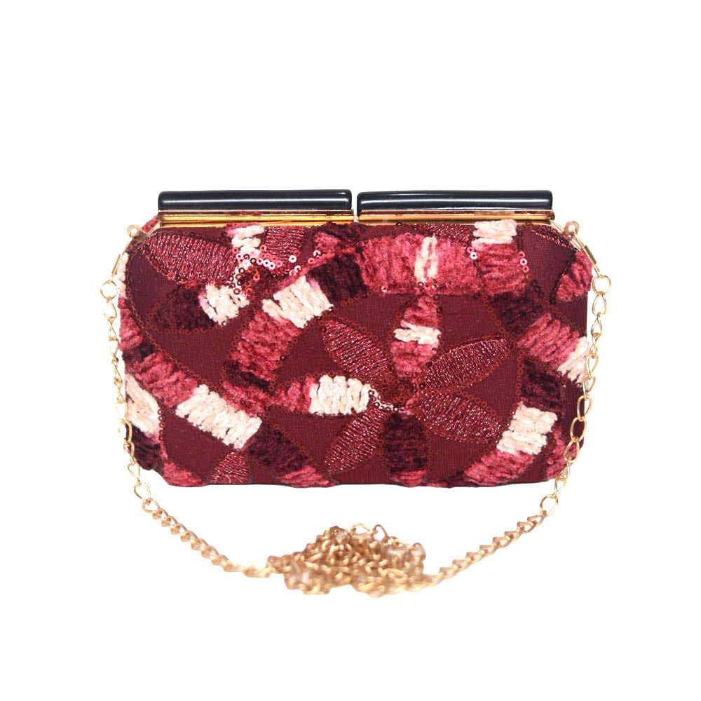 Wine Red Floral Evening Clutch