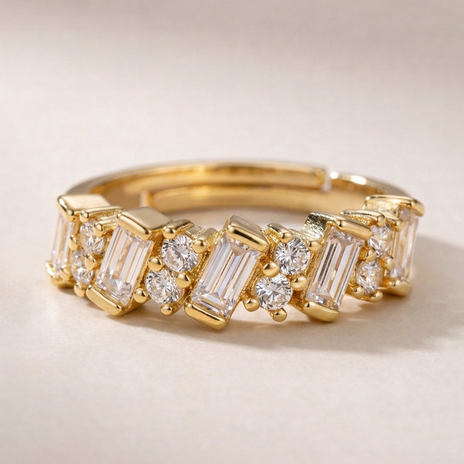 Artklim Gold-Plated Elegant Baguette Crystal Anti-Tarnish Ring