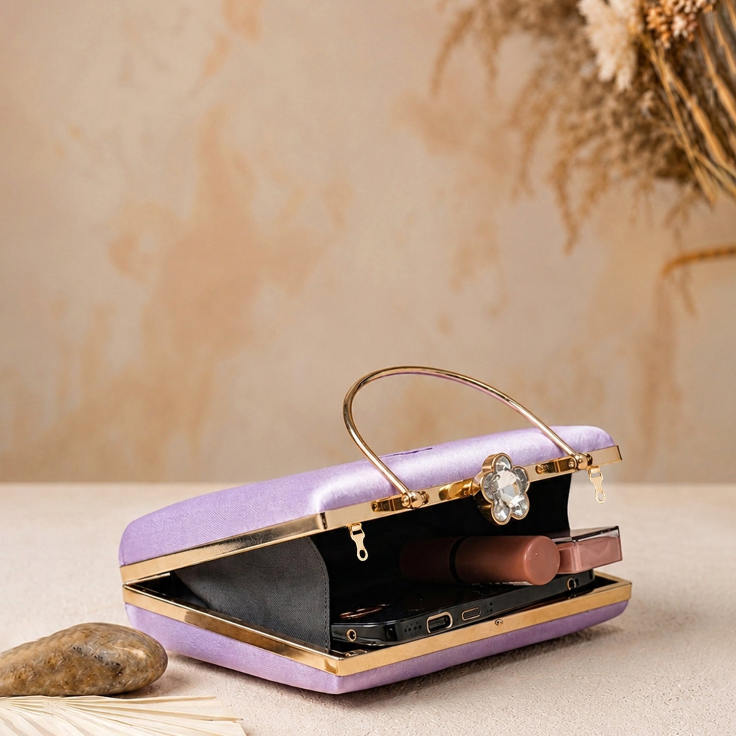 Artklim Lavender Floral Embroidered Clutch Bag