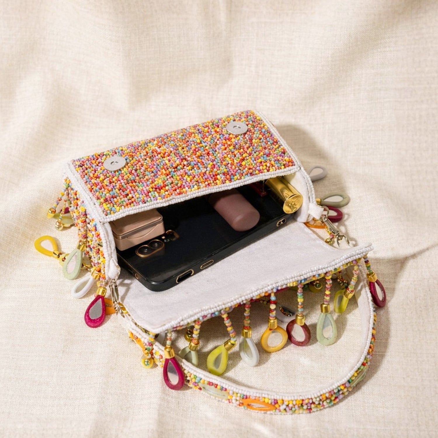 Artklim Multicolor Floral Beaded Clutch