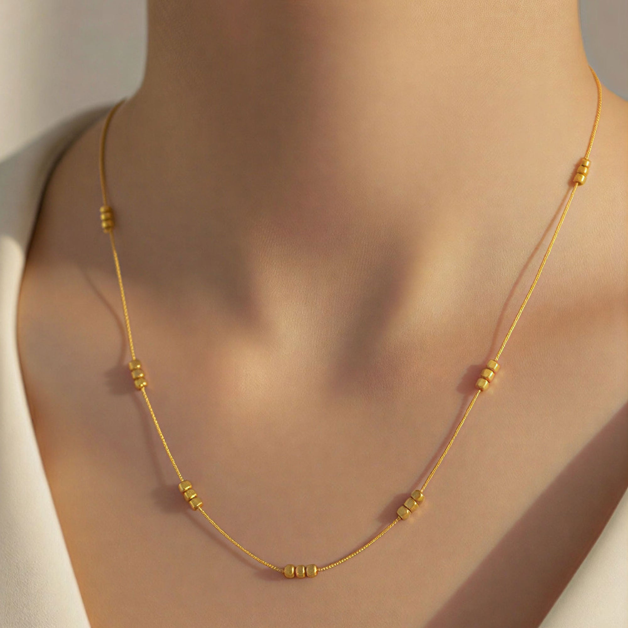 Artklim Gold Plated Minimal Gold Bead Pendant Necklace