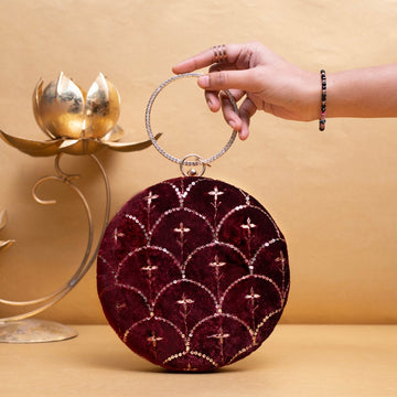 Artklim Maroon Based Silver Sequins Embroidery Clutch