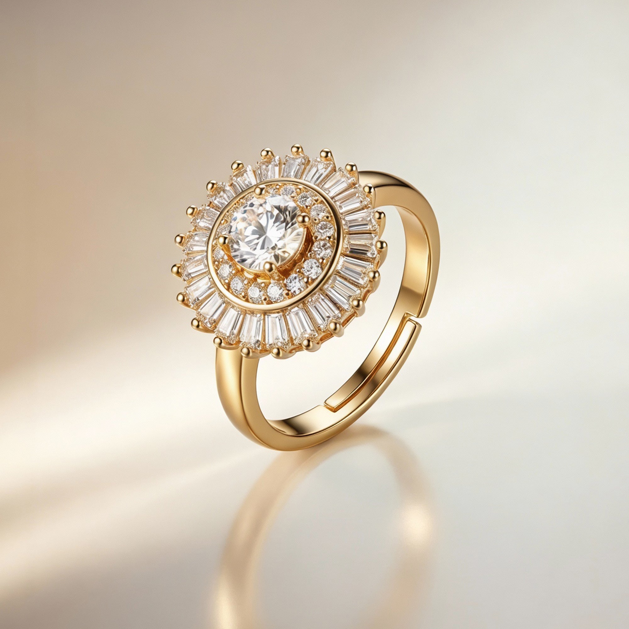 Artklim Gold-Plated Sunburst Spark Anti-Tarnish Ring